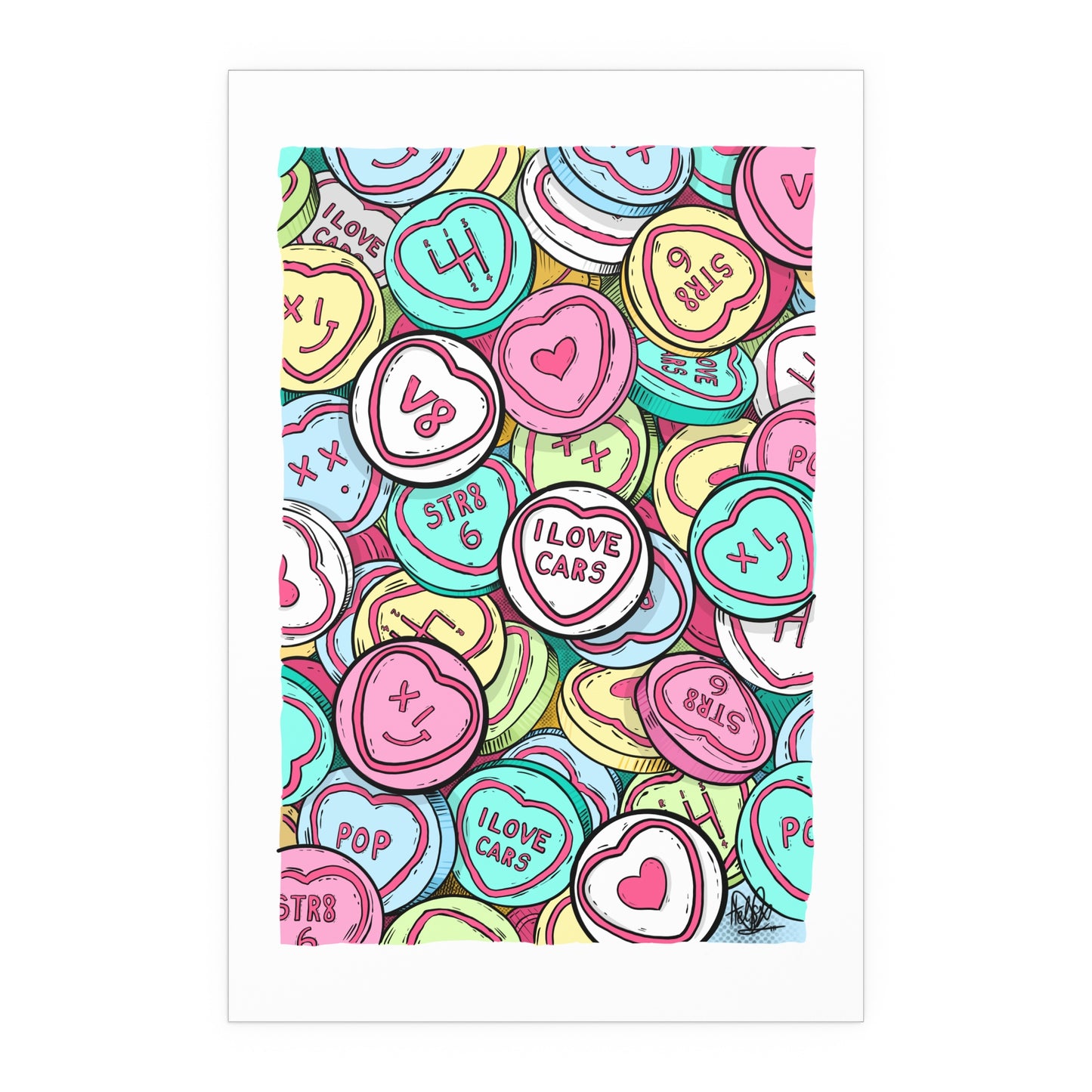 Petrol Head Love Hearts Silk Poster